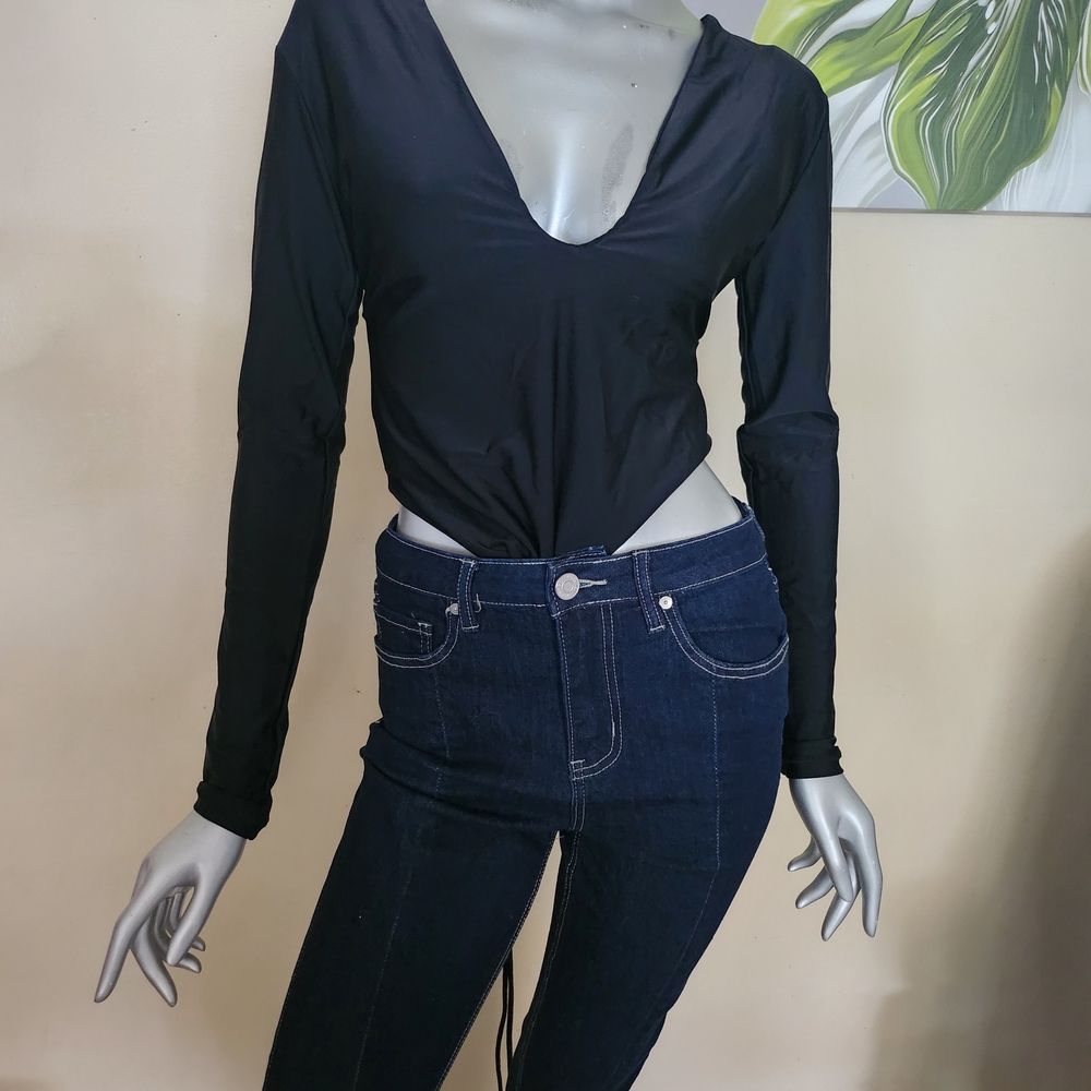 Forever 21 Black Deep V-Neck Bodysuit